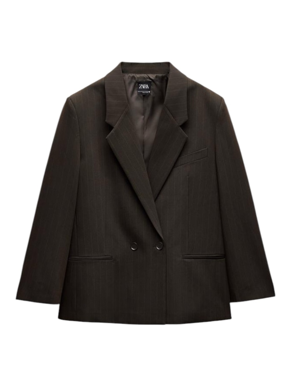 Zara Blogger Fave Oversized Double Breasted Pinstripe Blazer in Dark Mocha XS-S